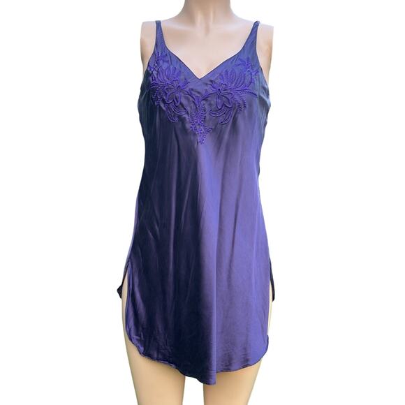 VTG Victoria's Secret Gold Label Silk Floral Embroidered Slip Dress Purple Small - Picture 1 of 10